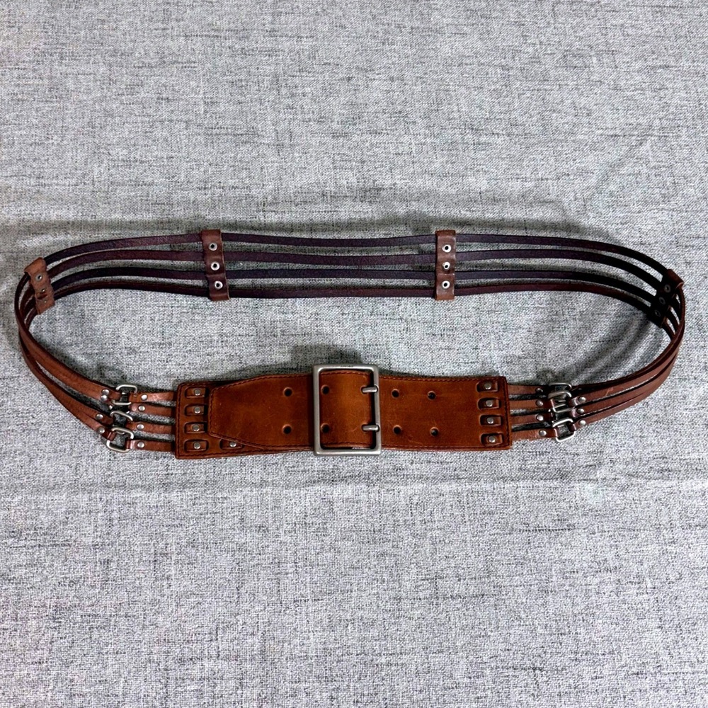 DKNY Womens Brown Genuine Leather Multi Strand Cage Waist Belt XL 886072
